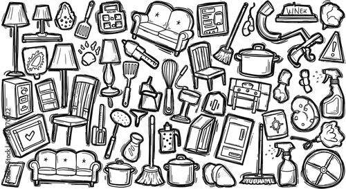 Doodle Line Art Collection of Home and Household Items