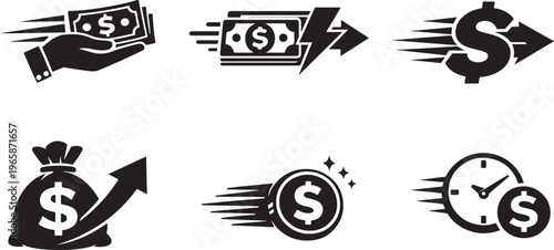 Tableau sur toile Instant payment icon set with fast money transfer and fintech symbols isolated