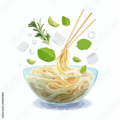 Glasnudeln schwebend