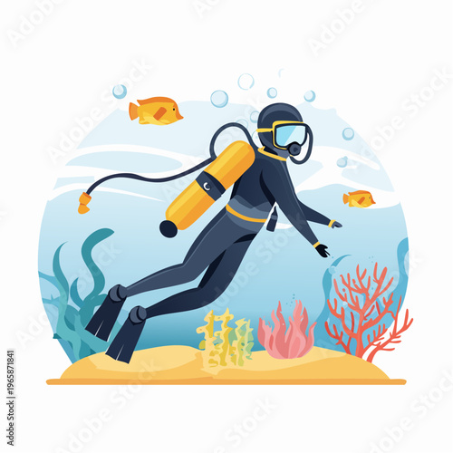 Adventurous scuba diver exploring vibrant marine life in crystal clear ocean waters, a thrilling underwater journey