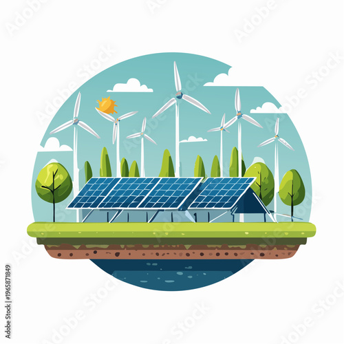 Renewable Energy Landscape with Solar Panels and Wind Turbines