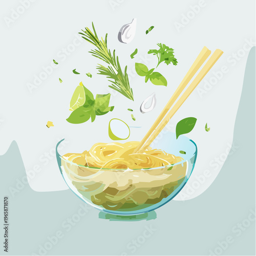 Glasnudeln schwebend