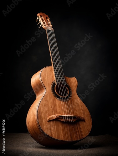 Guitar Stands on a Table With Soft Lighting Highlighting Its Details and Craf...