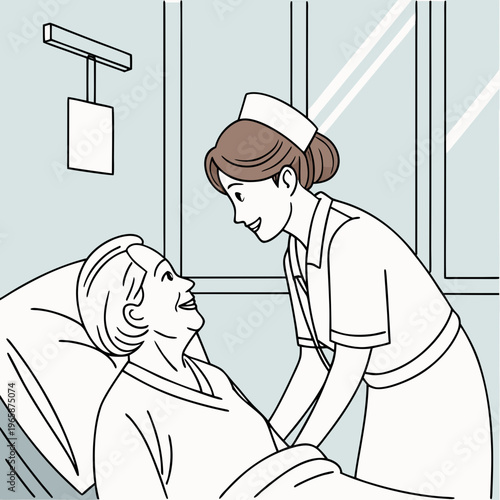 Nurse taking care of a patient in a hospital bed