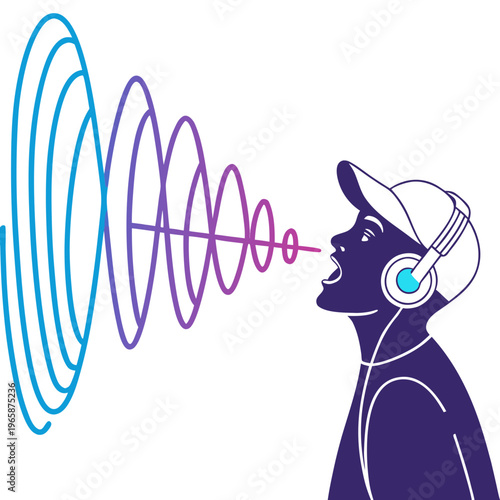 Man wearing headphones and singing