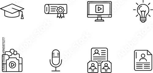 A collection of icons representing online learning and education tools