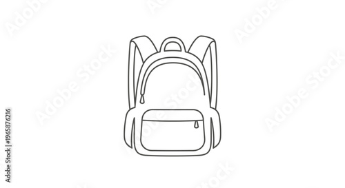 Simple line art vector icon illustration of a backpack, school bag, travel pack, or rucksack, minimalist outline design.