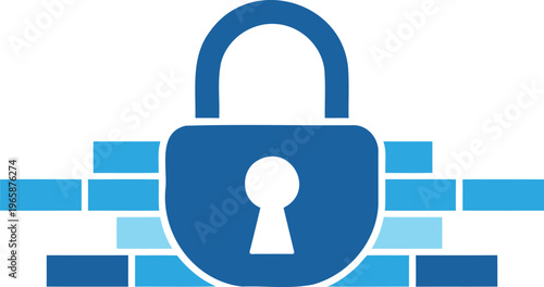 Blue padlock icon with keyhole and rectangular bricks background  security concept