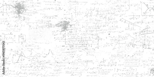 Scattered handwritten mathematical equations and scientific formulas on a textured white background mathematics