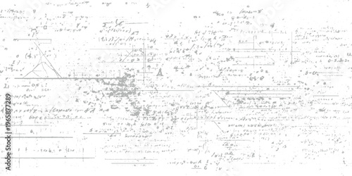 Vintage handwritten scientific formulas and geometric diagrams on distressed paper texture
