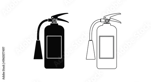 Two fire extinguishers depicted in black fill and line art styles