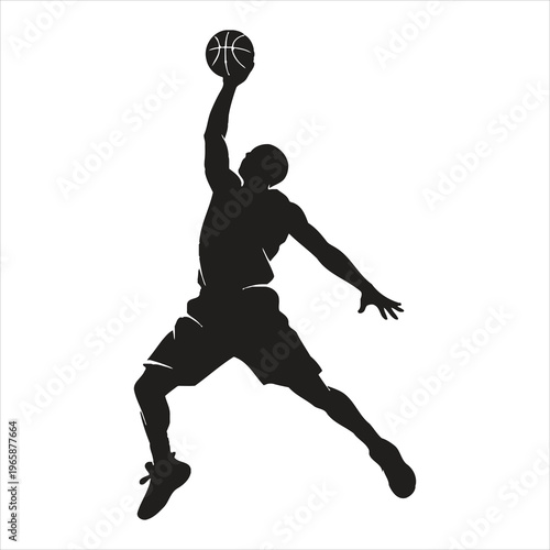 Basketball player performing slam dunk silhouette