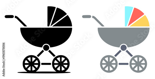 Stroller Silhouette Vector, Pram vector icon, Baby stroller silhouette for infant transport and childcare Icon of pram carriage for newborn equipment catalogs, Baby carriage clip art