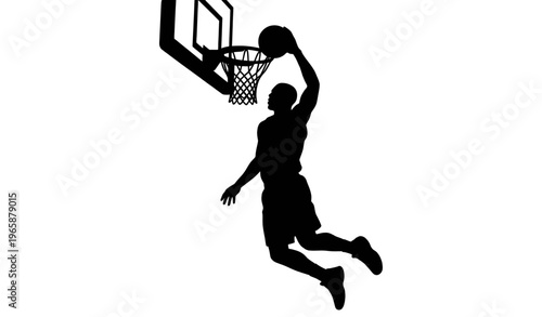 Basketball Player Slam Dunk Silhouette Vector Isolated on White Background_26