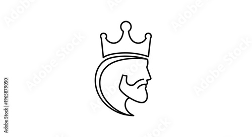 Elegant Line Art King's Head Profile with Crown and Beard. Royal Leadership, Power, and Authority Symbol Vector Illustration.