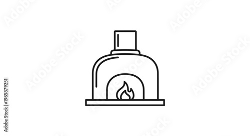 Pizza oven icon, wood fired brick oven with fire, baking equipment line art illustration, restaurant and kitchen symbol