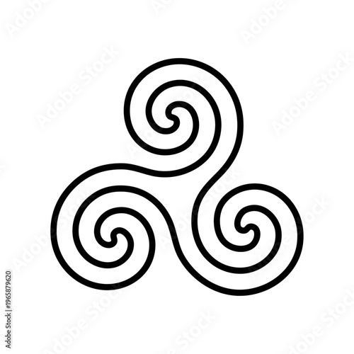 Icône vectorielle minimaliste représentant un triskel breton, symbole celtique emblématique de la Bretagne. Illustration noir et blanc style pictogramme