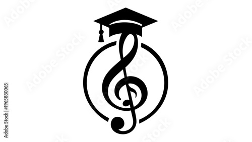 Music Education Vector Icon Illustration featuring a Treble Clef wearing a Graduation Cap inside a Circle. Ideal for Music Schools, Academies, Conservatories, and Online Learning Platforms.
