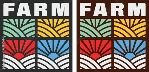 Farm fields landscape in two color schemes.