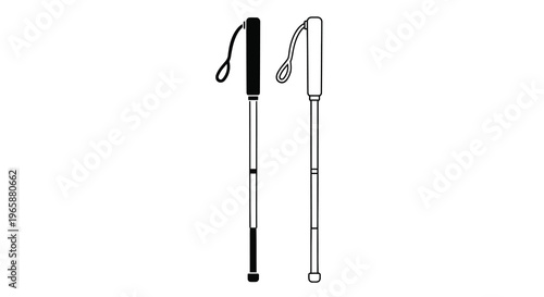 Two walking sticks one black and one white illustrated in a minimalist style