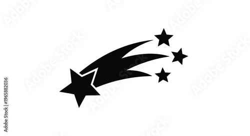 Black silhouette of a shooting star with trailing light and stars