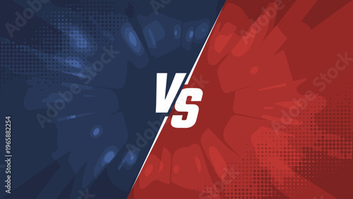 Versus background with split red and blue colors and halftone dots