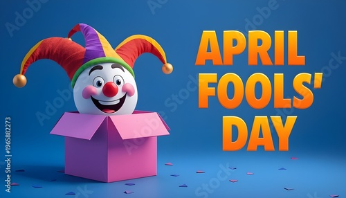 April Fools’ Day greeting jack‑in‑the‑box clown confetti playful humorous festive artwork