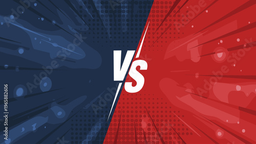 Versus battle background with dynamic red and blue split screen and comic style