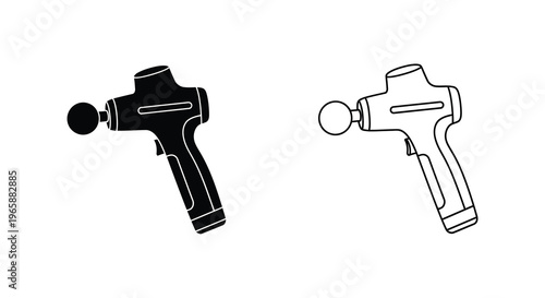 Two depictions of a percussive massage gun one solid and one outline