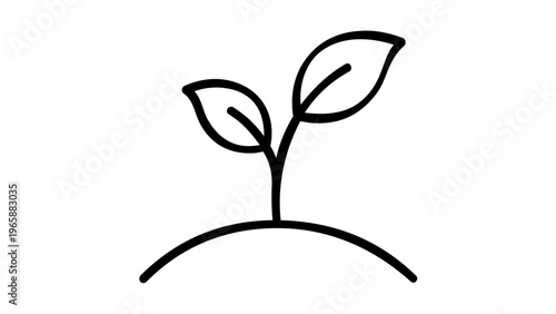 Minimalist vector illustration of a young sprout seedling growing from the soil, representing nature, environmental conservation, sustainability, and new life growth in a clean flat line art style.