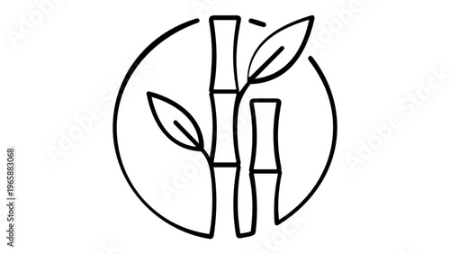 Minimalist vector icon illustration of a bamboo plant with segmented stalks and delicate leaves set within a circular frame, symbolizing sustainability, eco-friendly growth, and natural harmony.