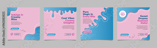 Modern Ice Cream and Dessert Carousel Social Media Template Pack Editable AI file