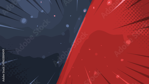 Dynamic split background with contrasting red and dark blue, evoking competition and energy