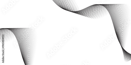Dotted wave line background. Black halftone undulate pattern. Abstract particle flow wave wallpaper. Curved dashed gradient net design element for poser, banner, presentation, booklet, flyer. Vector