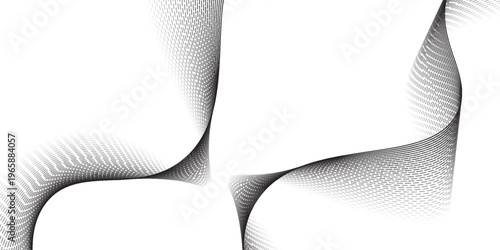 Dotted wave line background. Black halftone undulate pattern. Abstract particle flow wave wallpaper. Curved dashed gradient net design element for poser, banner, presentation, booklet, flyer. Vector