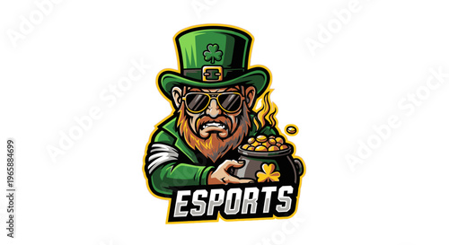 Leprechaun man with green hat gaming.