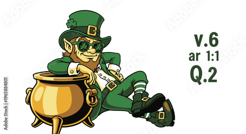 Leprechaun sitting with gold pot.