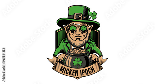 Leprechaun Wearing Green Hat Glasses.