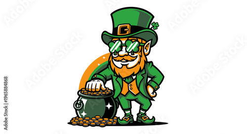 Cartoon Leprechaun with Green Suit.