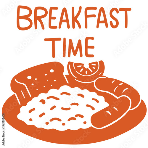 Breakfast rice porridge with sausages bread and lemon slice hearty meal illustration