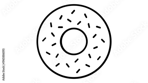 Minimalist black and white vector icon illustration of a delicious glazed donut with sprinkles, flat line art design for bakery, dessert, and food branding, scalable AI-generated graphic.