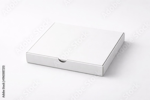 Empty New Flat Plain White Cardboard Pizza Box or Shipping Container With a Secure Lid Presented Cleanly on a Bright Isolated Studio Background for Packaging Design