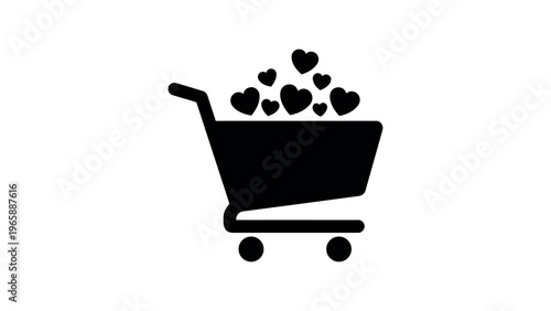 Black shopping cart filled with hearts