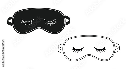 Black and white sleep masks with eyelash designs isolated on a white background