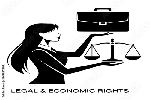 Woman Briefcase Scales of Justice Economic Rights Equality Independence Black Vector Silhouette