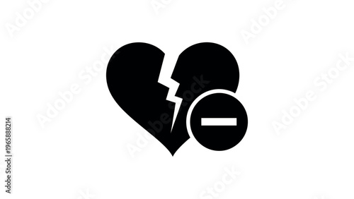 Broken heart with minus symbol crack