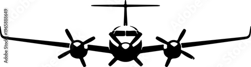 Dynamic front view silhouette of a propeller-driven aircraft ready for takeoff or landing, symbolizing air travel and efficient transport