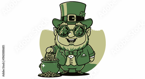 Cartoon Leprechaun with Gold Coins.