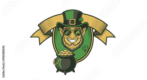 Leprechaun face with pot gold.