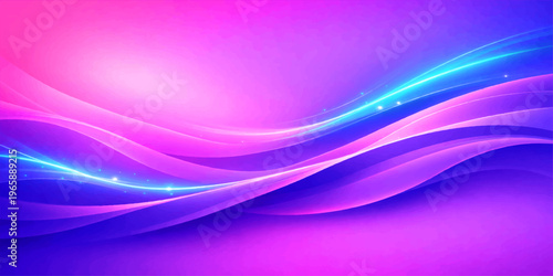 An abstract pink and purple background design features bright flowing waves and digital light patterns to create a colorful vector motion wallpaper with a textured energy curve